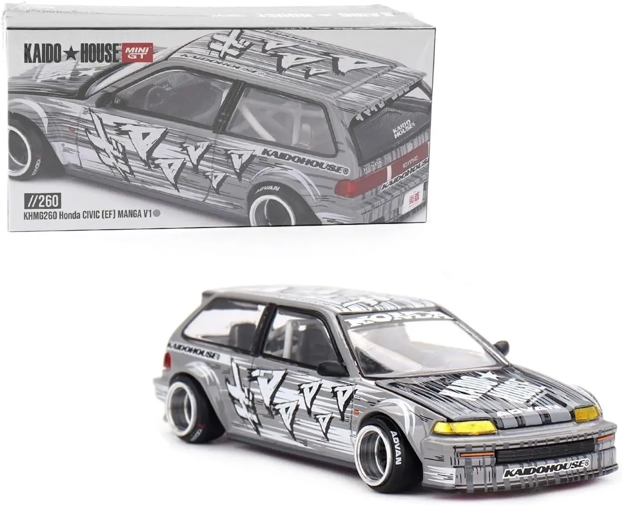 Kaido House x Mini GT 1:64 Honda Civic (EF) Kaido Manga V1 Silver KHMG260