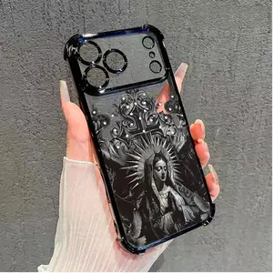 Transparent Full Coverage TPU Smartphone Case - Customized Virgin Mary Aesthetic Design, Shockproof Cellphone Protection Accessory with 4-Corner Drop Resistance for iPhone 17 Pro Max, 16, 15 Plus, 14, 13, 12, 11
