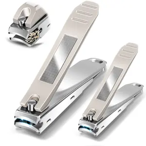 Nails Clipper, Ergonomic Toenail and Fingernail Clipper for senior with Non-slip Design, Professional Nail Cutter for Men and Women, 2 Pcs Nail Trimmers - Grey