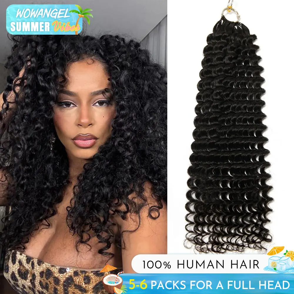 [Buy 4 Get 1 Free] Deep Curly Feather Crochet Human Hair Extensions Braids Invisible Miracle Knots Braids Human Hair Knotless Pre-Separated Real Human Hair For Black Women WOWANGEL#SummerVibes