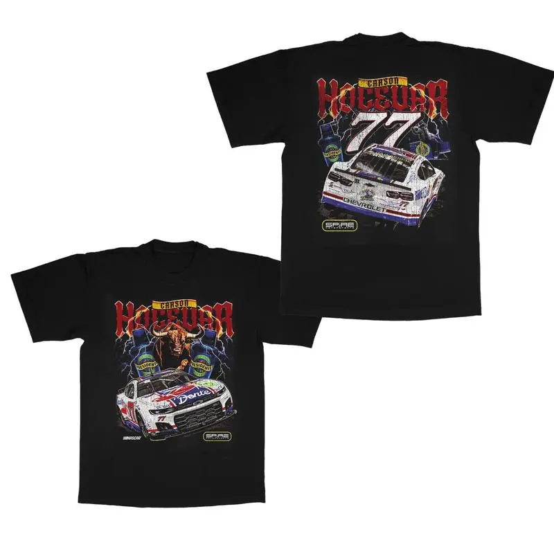 Men's Carson Hocevar E2 Apparel Black Chili's Car Classic Crewneck T-Shirt 2 Sides, Hocevar NASCAR #77 Race Car Graphic Tee, Racing Fan Gift Streetwear T-Shirt, Perfect Gift for Him