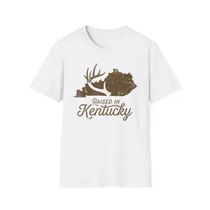 Raised in Kentucky T-Shirt | Kentucky Deer Antler State Silhouette
