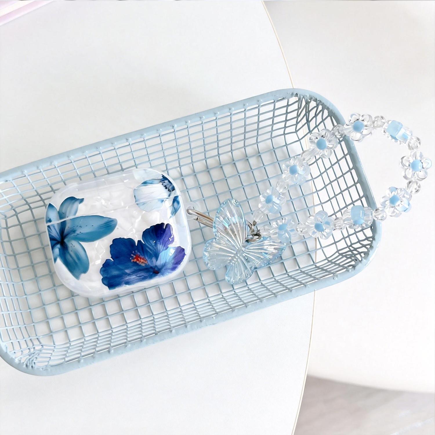 Butterfly Pearl Pendant Case for Airpods Pro 3/2/1 Airpods 4/3/2/1, Kawaii Dreamy Blue Butterfly Shell Design Shockproof Earphone Protective Cover for Girls Women