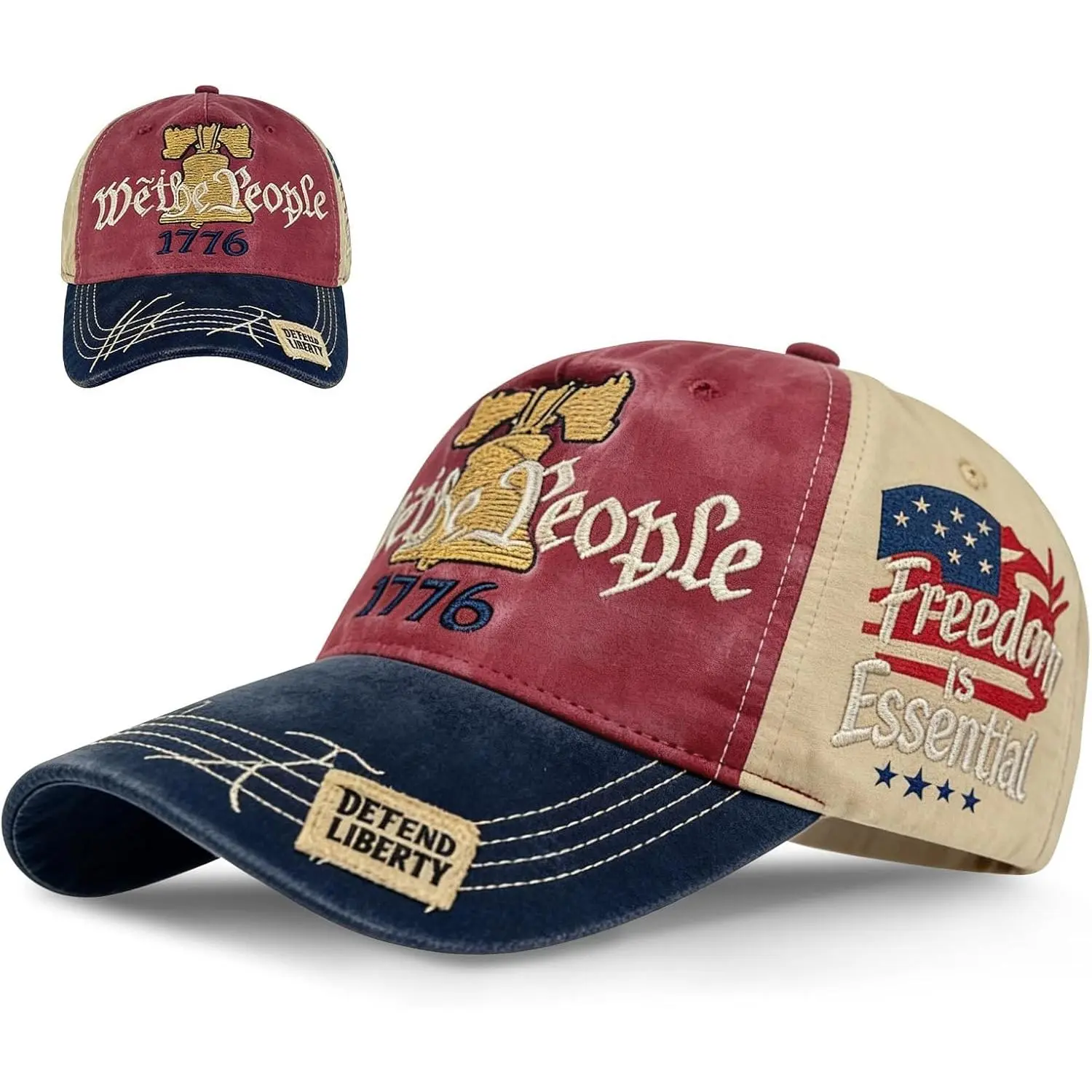 Unisex 1776-2026 250th American Anniversary Embroidered Canvas Baseball Cap, Adjustable Americana Stars Bold Graphic Hat, Patriotic Independence Day Event Accessory (Hand Wash Only), Americana Stars Hats, Bold Graphic Hats