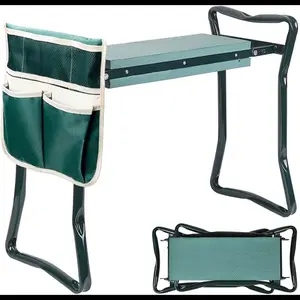 Heavy Duty Garden Folding Bench with Large Tool Pocket and Soft EVA Kneeling Pad, Kneel Cushions, Portable Seat Stool, for Gardening, Fishing
