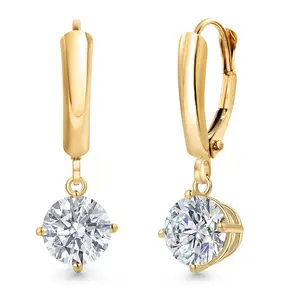 1.50 to 4.00 Cttw IGI Certified Lab Grown Diamond Leverback Dangle Earrings for Women | 14K Yellow Gold | Round Cut | D-E Color | VS1-VS2 Clarity | Gold Earrings for Women