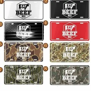 EAT BEEF Camo License Plate - 12" x 6" Aluminum Vanity Tag for US Vehicles - Made in USA with Pre-Drilled Holes for Easy Installation