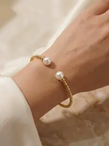 18k Gold Plated  Open Bracelet, Unique Design Gold Bead Wristband, Versatile Daily Wear, Perfect Gift for Women, Fashion Wrist Jewelry