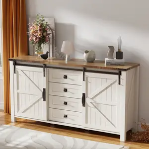 REDLEMON 60" Rustic Vanity Combo, 4 Drawers + 2 Sliding Storage Cabinets, Adjustable Shelves – Bedroom, Bathroom, Living Room, Dining Room or Entryway