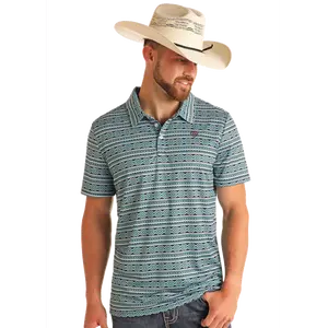 Rock & Roll Denim Aztec Printed Polo - Teal