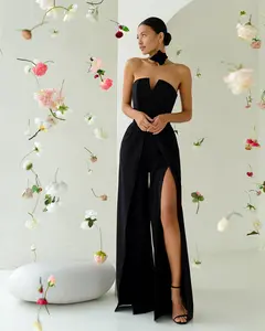 Black Strapless V-Neck Jumpsuit