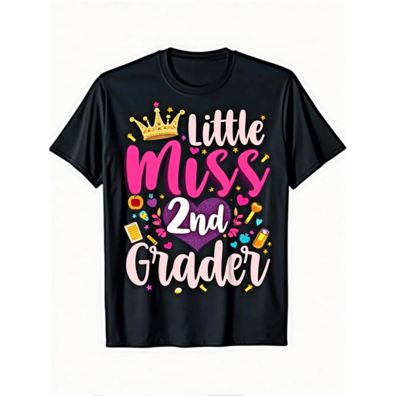 Little Miss 2Nd Grade Grader Girls Cotton T-shirt for First Day Back to School Summer Casual Short Sleeve Tee Perfect Holiday and Birthday Party Gift for Boys and Girls