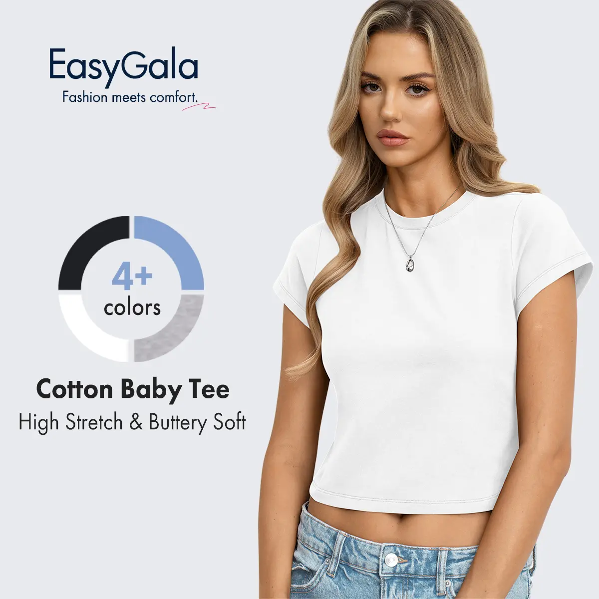 EASYGALA Women's Cute Casual T-Shirt, Cotton Slim-Fit Crop Top, Crewneck Cap Sleeve Basic Baby Tee for Summer, Women's Clothes, Shortsleeve, Streetwear, Cute Shirts, Fitted, Baby Tees, T Shirts