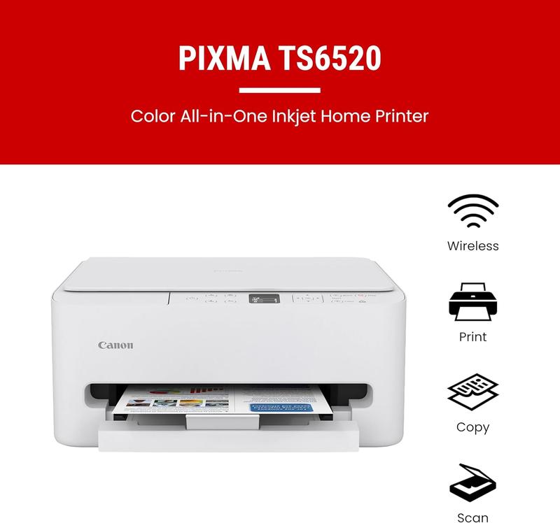 Canon PIXMA TS6520 Wireless Color Inkjet Printer Duplex Printing, White – Home Printer with Copier/Scanner, 1.42 OLED Display, Intuitive Control Panel, Compact Design
