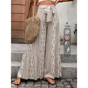 Women's All Over Print Pants, Boho Casual Comfy Trousers for Beach Vacation Holiday, Ladies Bottoms for Summer, Casual Bohemian Trousers