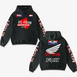 Retro MS Fox Racing Washed Hoodie Motor World Champion Enthusiast Apparel Streetwear Racing Team Motorcycle Clothing Motorbike Riders Supermotor Off-Road Dirt Bike Fan Gear Cotton For Motor Fan