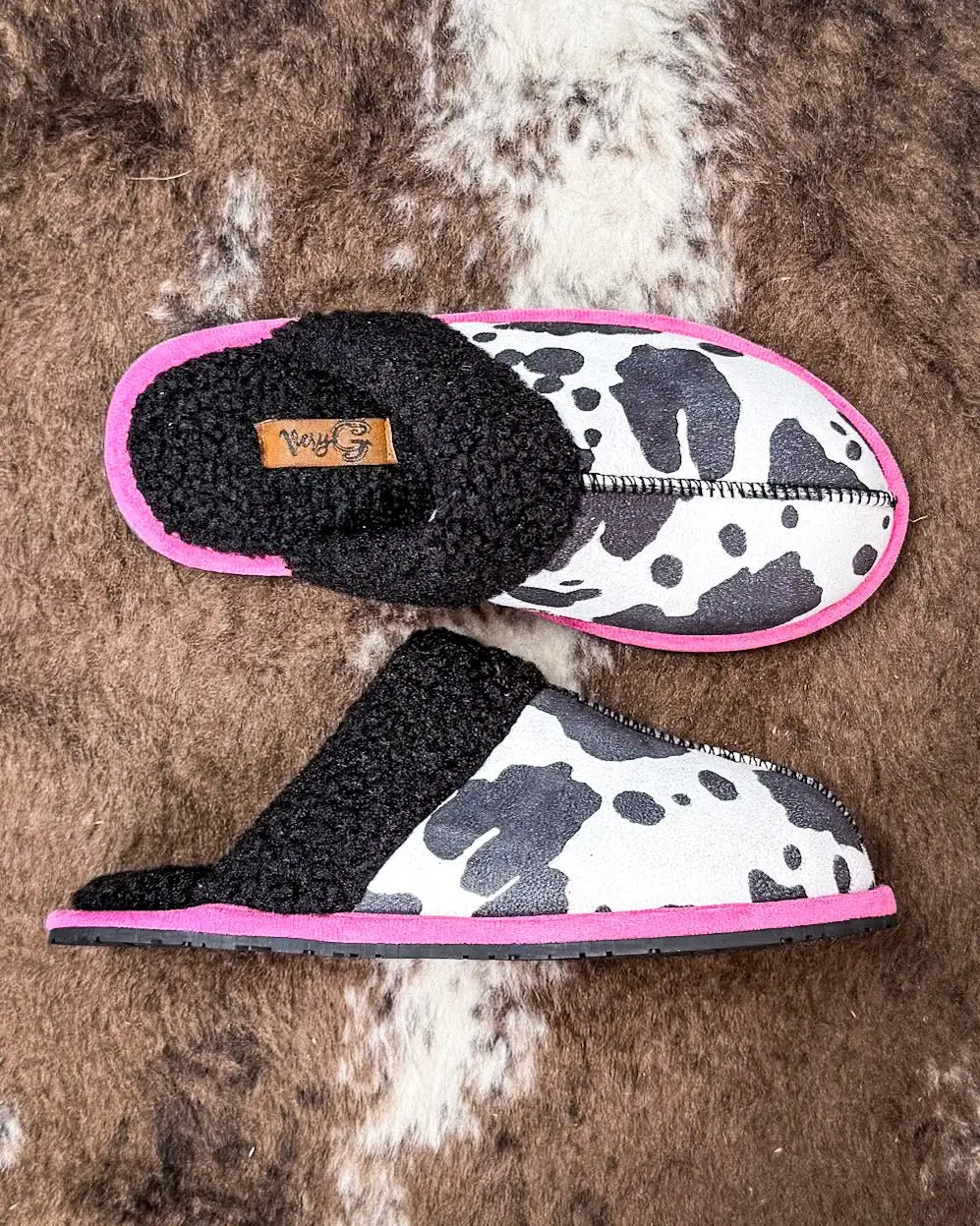 Women's Soft Fur Mule Slipper, Alala Black and White Footwear by Very G