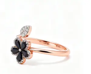 Silver And Copper- Black Zircon Flower Ring Jewelry