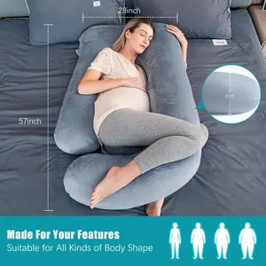 1 Piece-Full Body 57 Inch Pregnancy Pillow, Full Maternity Pillow with Removable Washable Cover - Sleep Support for Legs, Back, Neck, Shoulder, HIPS, Belly for Pregnent Women, Black Grey Velvet Cover