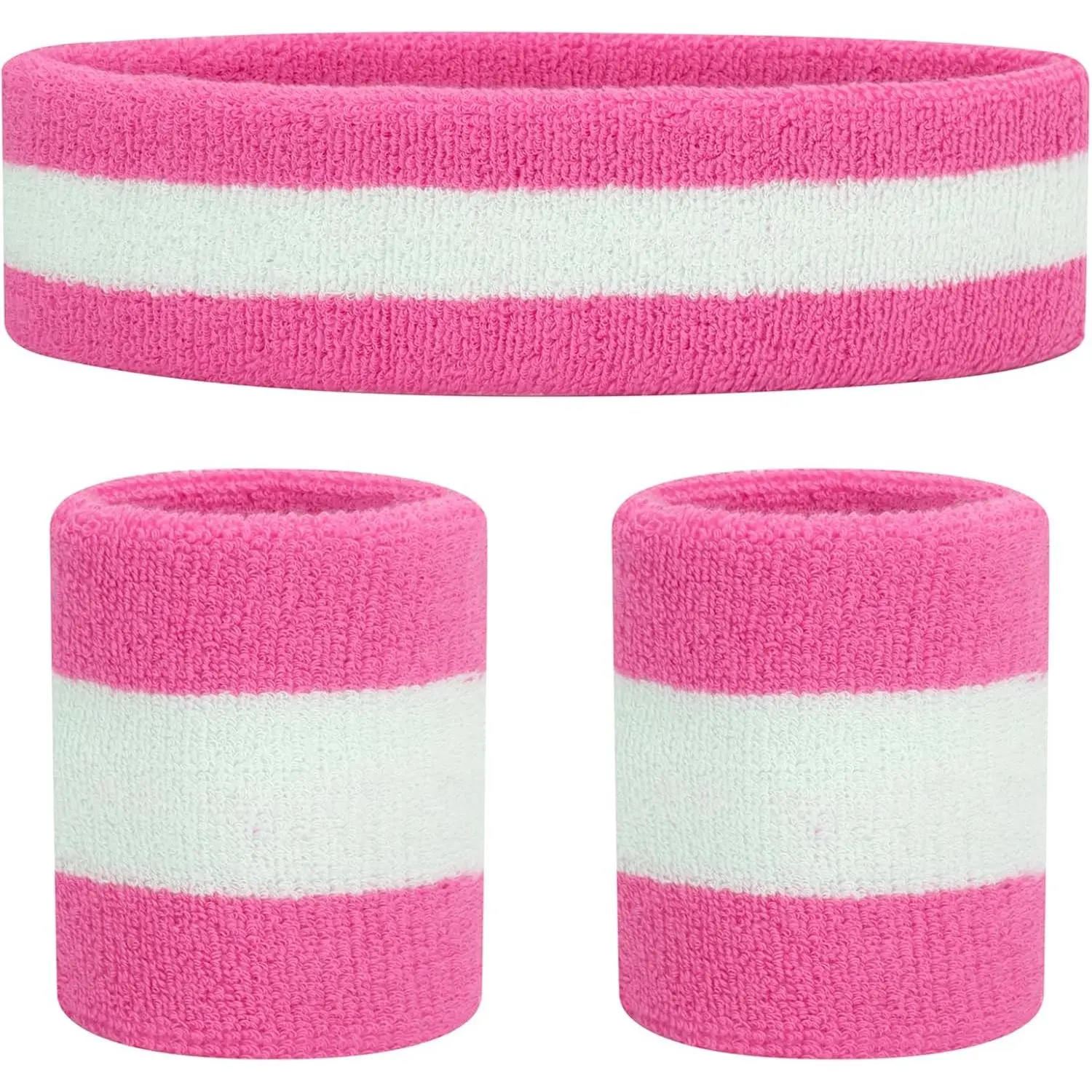 3-Piece Neon Sweatbands Set, Absorbent Cotton Blend Headband and Wristbands for Unisex Youth, 80s Workout Costume, Set Pack, 80S 90S Costume, Gym Workout, Weightless