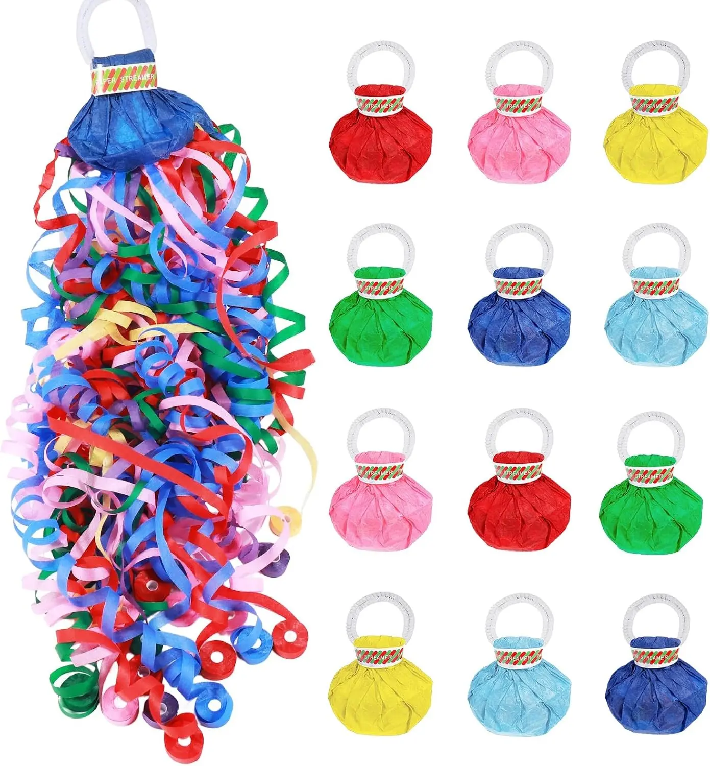 12Pack No Mess Streamers,Color Mix Hand Throw Streamers Poppers,No Mess Confetti Poppers for Wedding,Birthday,Party Celebrations,Graduation,Party Favors Shows