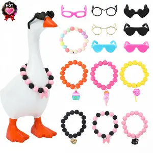 14 PCS Desk Goose Outfits 7 Inches 14 PCS Mini Goose Accessories (7 Glasses and 7 Necklaces) for 7 inch Desk Goose Statue Mini Dolls Home Tabletop Decor