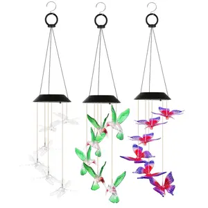 3Pack Solar Hummingbird Butterfly Dragonfly Wind Chimes 7 Color Changing Wind Chime for Outside Waterproof Outdoor Garden Yard Decor