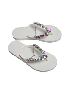 Women's Eva Sandals, Chain Design Square Toe Slippers, Lightweight Beach & Wedding Shoes, All-Season Comfortable Footwear