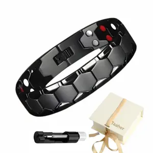 Titanium Steel Magnetic Bracelets for Men 4 in 1 Elements, Arthritis Therapy Energy Healing Wristband , 8.27 in Bracelet Bangle for Men, Adjustable with Sizing Tool – Gift for Dad, Husband, Boyfriend, Son