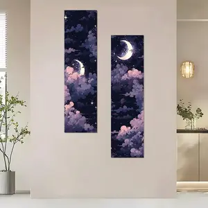 Moon & Clouds Pattern Wall Tapestry, 2 Counts/set Wall Hanging Decor, Wall Art for Home Living Room Bedroom, Home Decor
