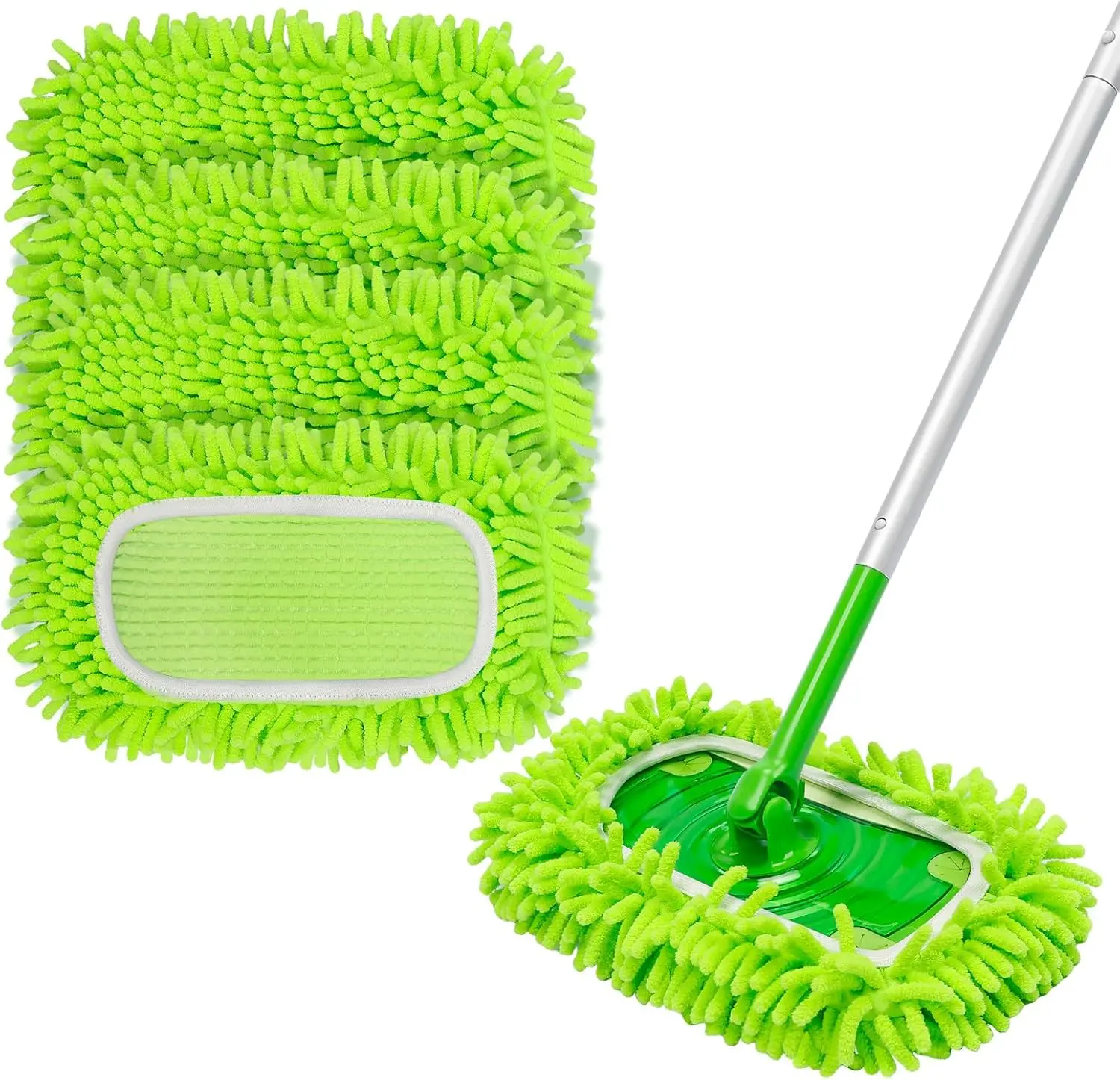 Washable Microfiber Cotton Mop Replacement Pads, 4-Pack 10-12in Absorbent Reusable Static Wet-Dry Replaceable Head Mops for Hardwood Floors (No Handle), Microfiber Pads Mops