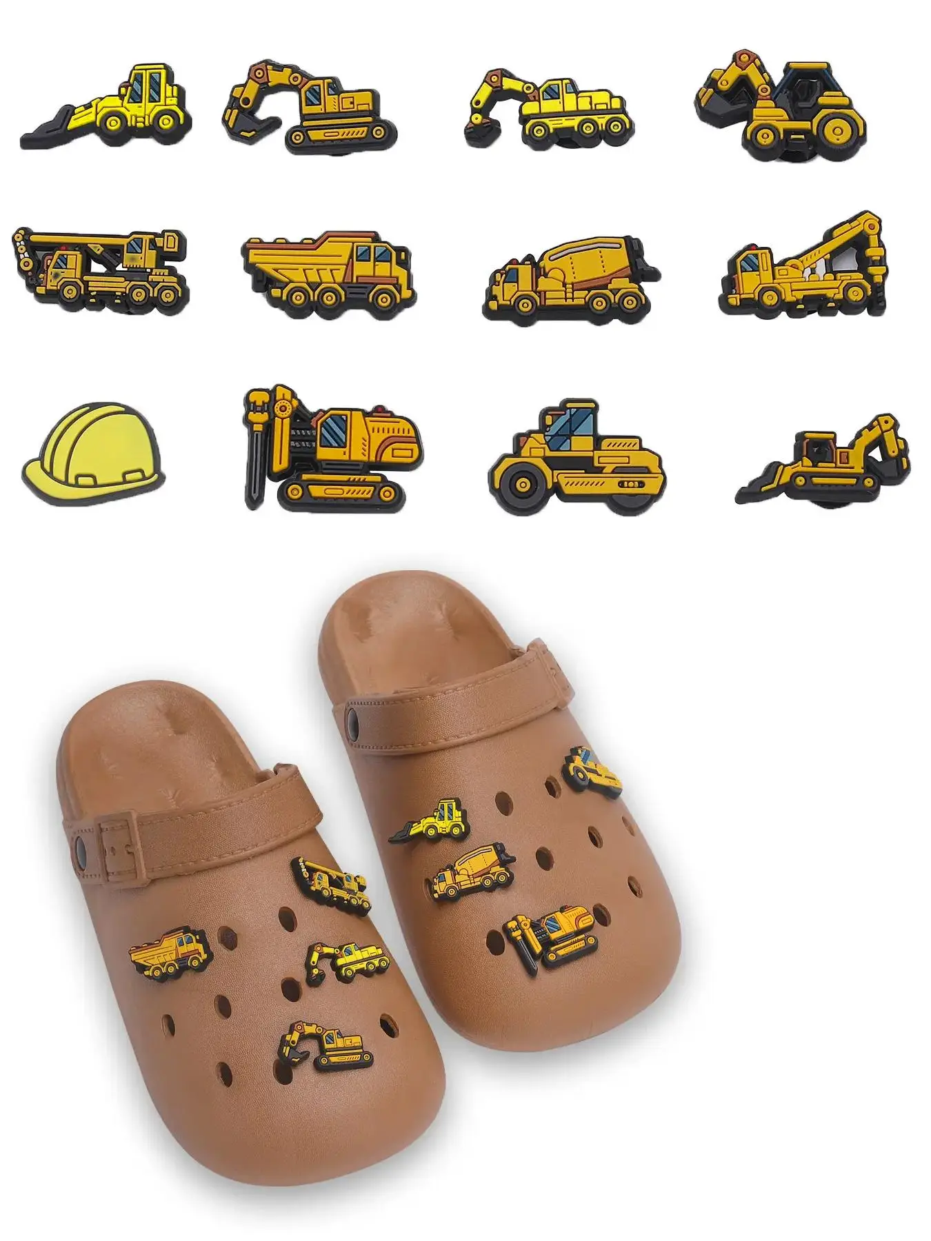 12pcs/set Creative Cartoon Dump Truck Shoe Charm Buckle, Fashion Shoes Decoration Accessories, DIY Decorative Buckle for Clogs