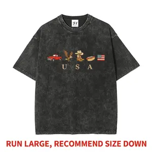 Vintage USA Truck Eagle Cowboy Graphic Tee Premium Heavyweight Cotton Unisex Oversized Acid Wash Retro DTG T-Shirt