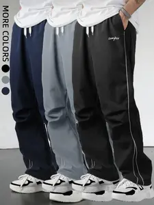 Men's Summer Sports Straight-Leg Loose Fit Pants, Casual Comfortable Breathable Lightweight White Side Stripe Relaxed Trousers, Gym Workout Outdoor Hiking Jogging Pants, Men's Long Pants, Fitness Sports Pants