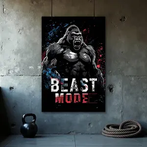 Beast Mode Gorilla Poster Gym Motivation Wall Art Fitness Room Decor Angry Gorilla Print Motivational Gift