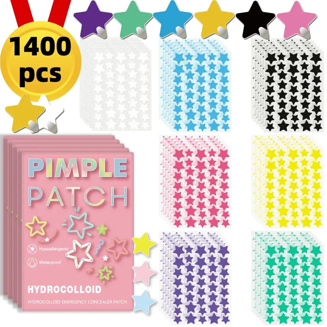 7 Colors 1400pcs Acne Patches, Blemish Patches, Facial Hydrocolloid Pimple Stickers, Cute Star Acne Patches, Water Gel Acne Treatment, Face Care Products, Acne Clearing Products