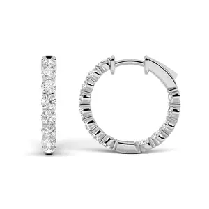 3.00ct 14K White Gold Round Fancy Diamond Inside-Out Hoop Earrings