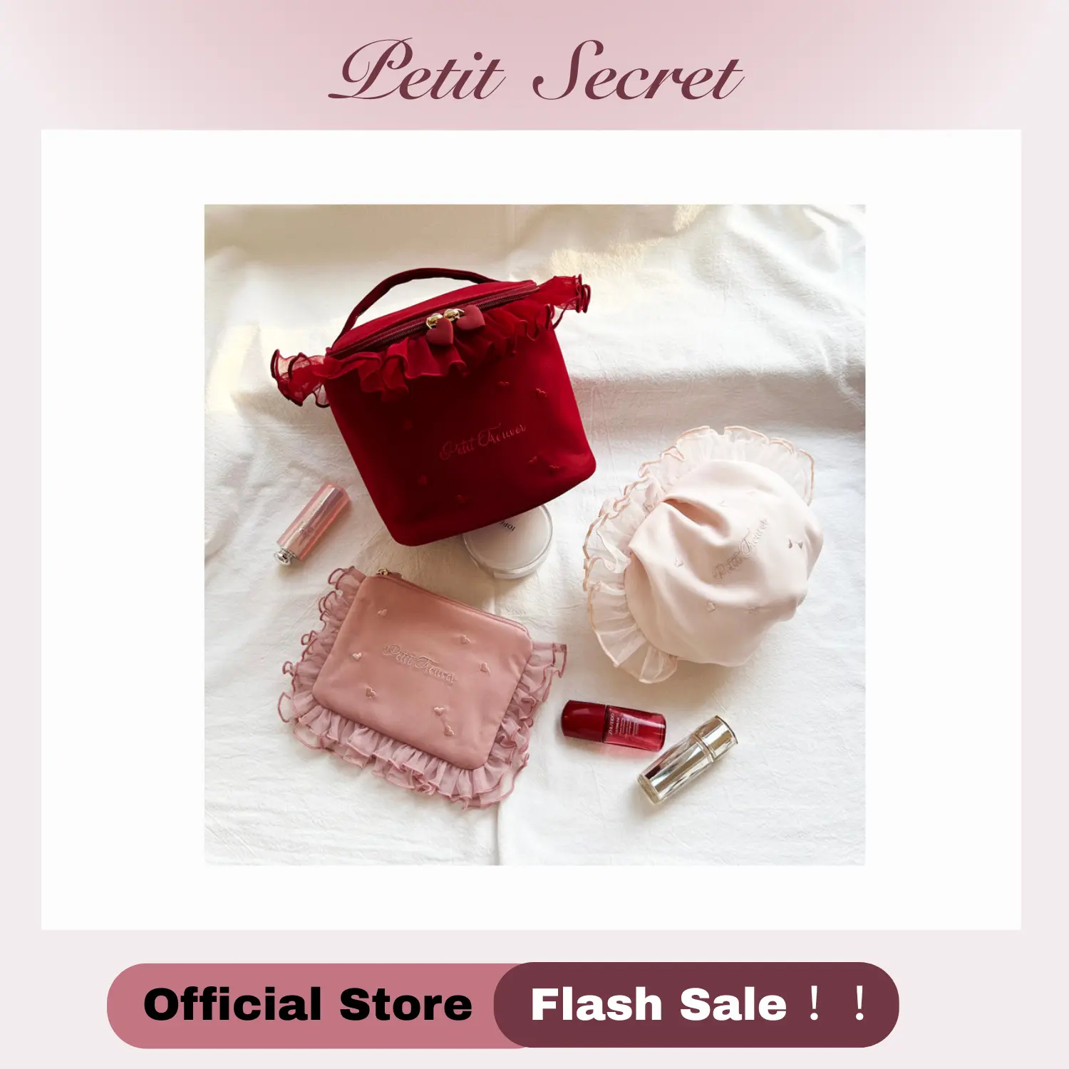 TikTok Viral Sheer Mesh Makeup Bag - Heart Embroidery & Lace Trim Semi-Circle Tote, Cute Portable Touch-Up Organizer for Tissues & Cosmetics