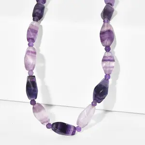 Multi Fluorite and  Amethyst 195.00 ctw Beaded Necklace in 18K Yellow Gold Plated 18 Inches