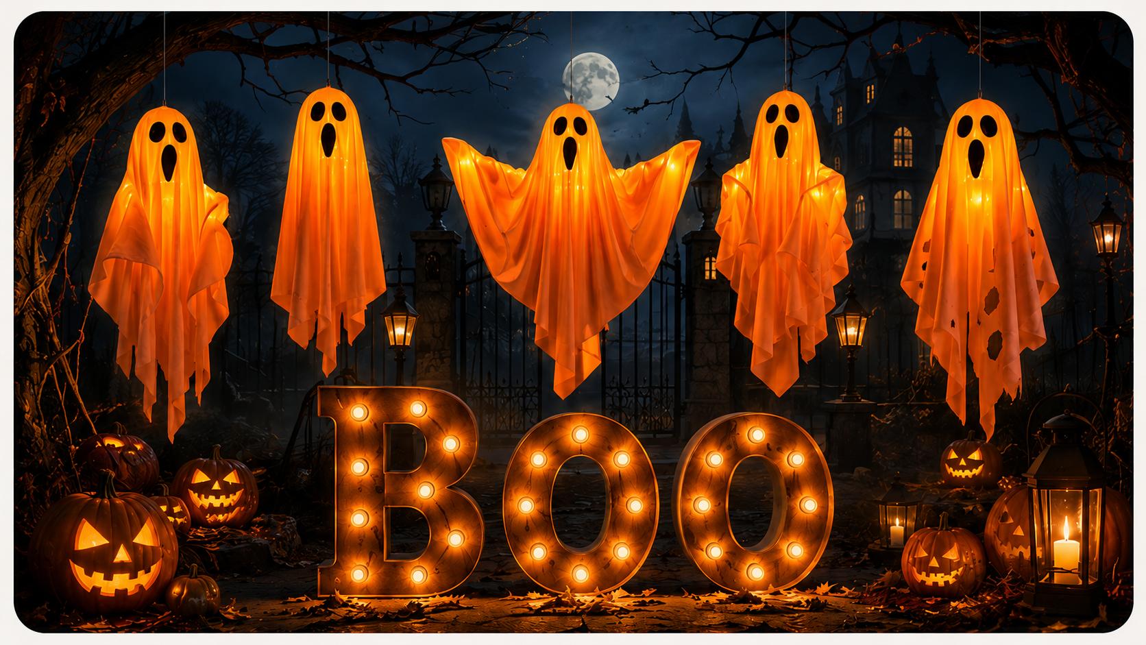 Lifnatty 1-Piece Orange Plain Fabric Battery-Operated LED Glowing Hanging Ghost - Halloween Holiday Novelty Lighting Decoration for Home Improvement Accent Piece
