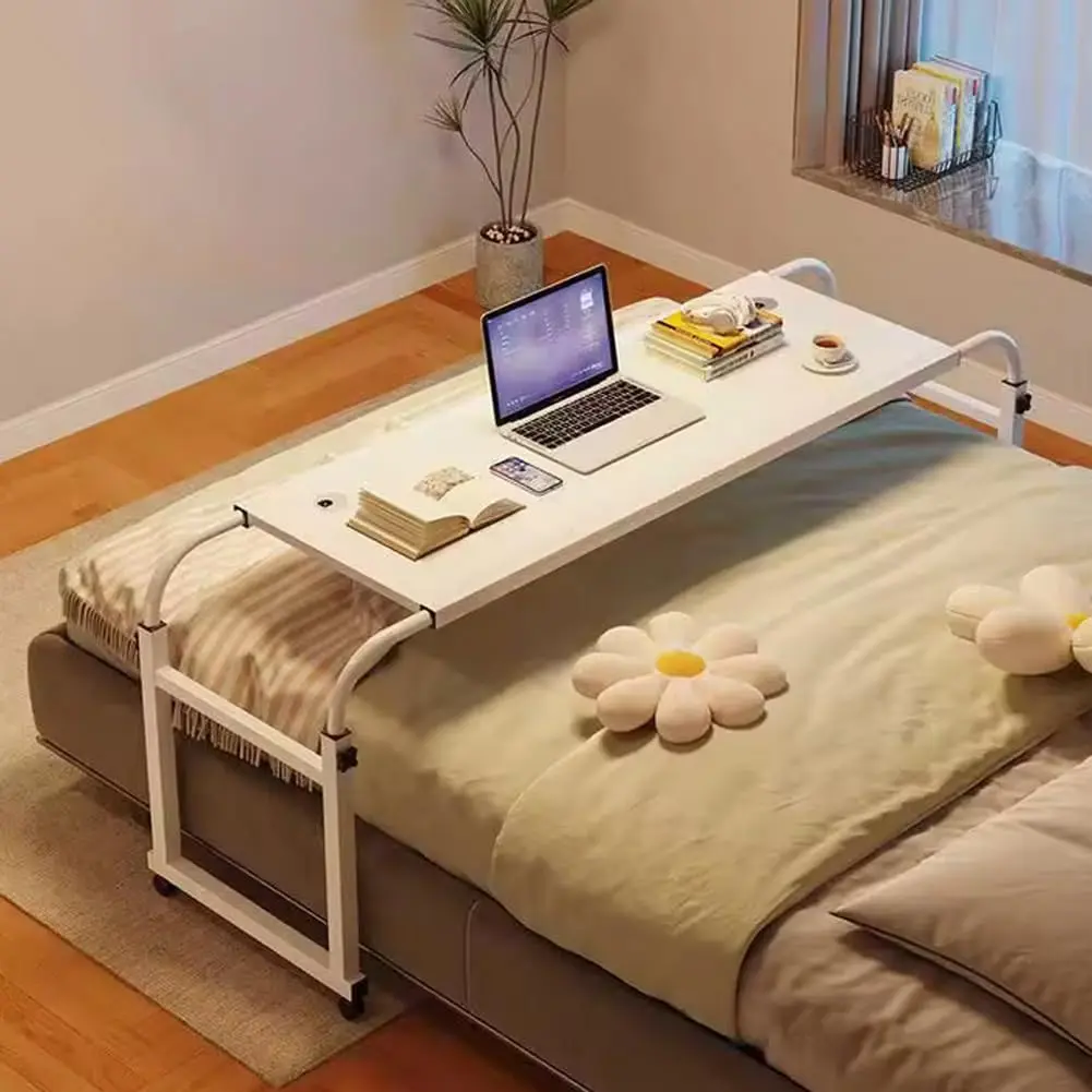 Overbed Table with Wheels, Overbed Desk with Adjustable Length and Height, Rolling over Bed Desk, over the Bed Table on 4 Lockable Wheels Heavy Duty Laptop Tables for Home Office Hospital Bedroom