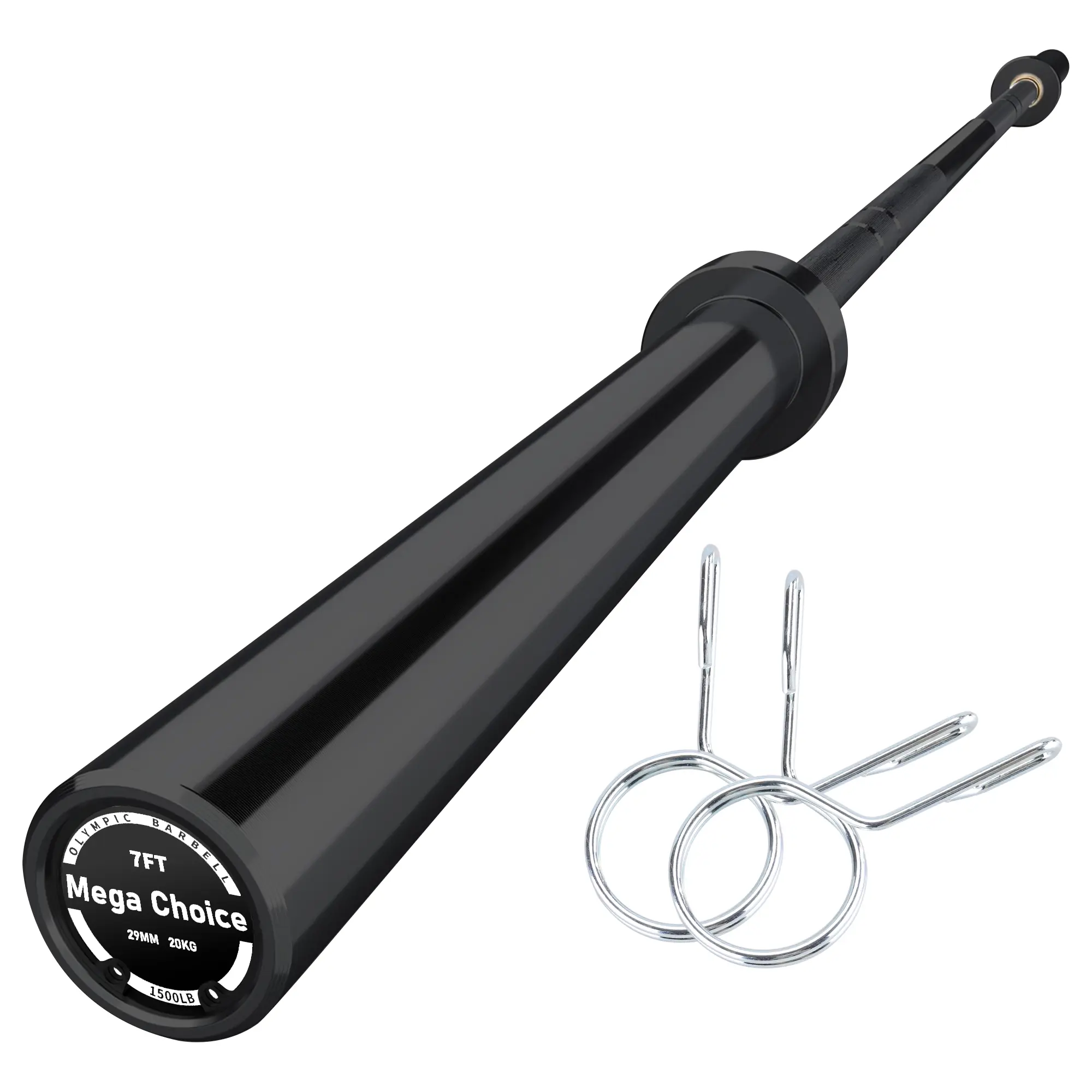 7-Foot Olympic Barbell, 1500-lb Capacity, Alloy Steel, Needle Bearing Rotation, Dual Knurl Marks, 2 Locking Collars, Available in Black-Red, Silver, or Black