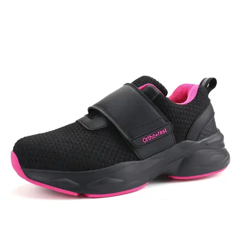 Ortho-rest Women's Casual Mesh Athletic Walking Shoes - Diabetic-Friendly, Breathable All-Seasons Sneakers with Adjustable Velcro Strap, Edema Relief for Swollen Feet, 2 Pairs of Insoles (Black, Springtok Design)