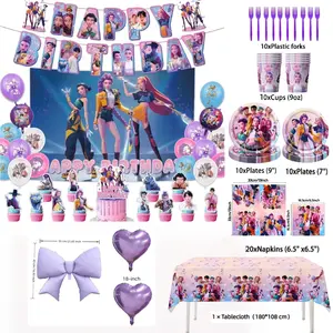Anime Girls Group Music Theme Birthday Party Decorations Set, Backdrop, Banner, Balloons, Cake Toppers, Tablecloth & Disposable Tableware, Perfect Party Supplies & Gift for Fans & Girls