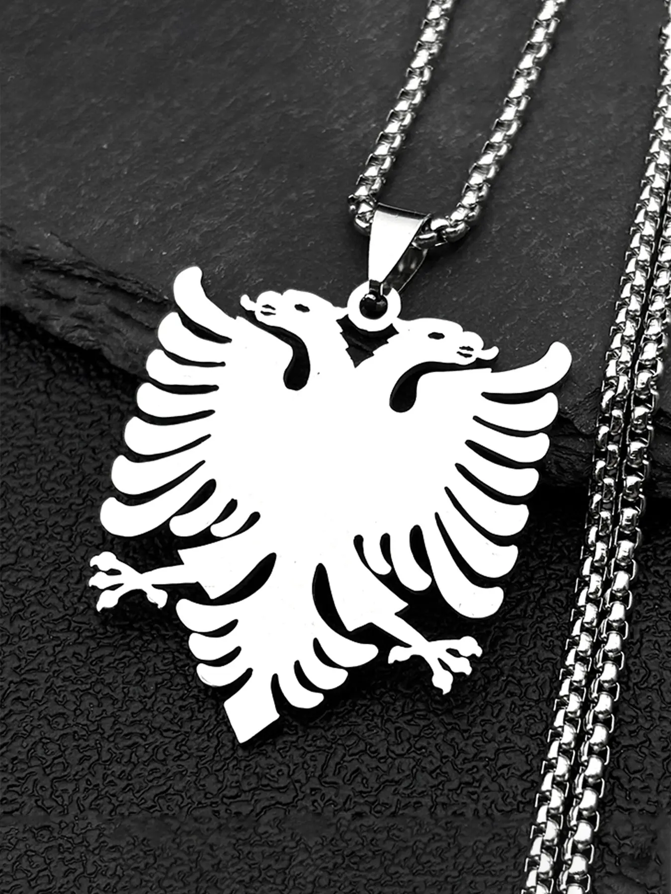 Albania National Emblem Double-headed Eagle Pendant Necklace for Women Men Gold Color Stainless Steel Byzantine Empire