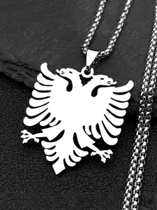 Albania National Emblem Double-headed Eagle Pendant Necklace for Women Men Gold Color Stainless Steel Byzantine Empire