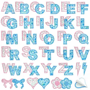 60Pcs Floral Iron On Patches Letter A-Z Alphabet Embroidered Applique Cute Self Adhesive Accessories for Diy Trucker Hats Clothing Projects