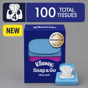 Kleenex Snap & Go Ultra Soft 3-Ply Facial Tissues, 4 Pack Pocket Travel Size