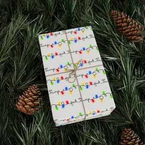 Trump Lights Wrapping Paper – Christmas String Lights with Scripted Fck 7rump – Bright FDT Holiday Gift Wrap