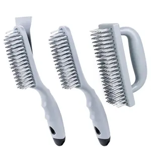 Stainless Steel Wire Brush Set 3Pcs,6.9" x 2.6"Size,144 Bundles of Bristles,Block Wire Brush with Strong Handle,for Cleaning Welding Slag & Rust,Dust and Paint Scrubbing
